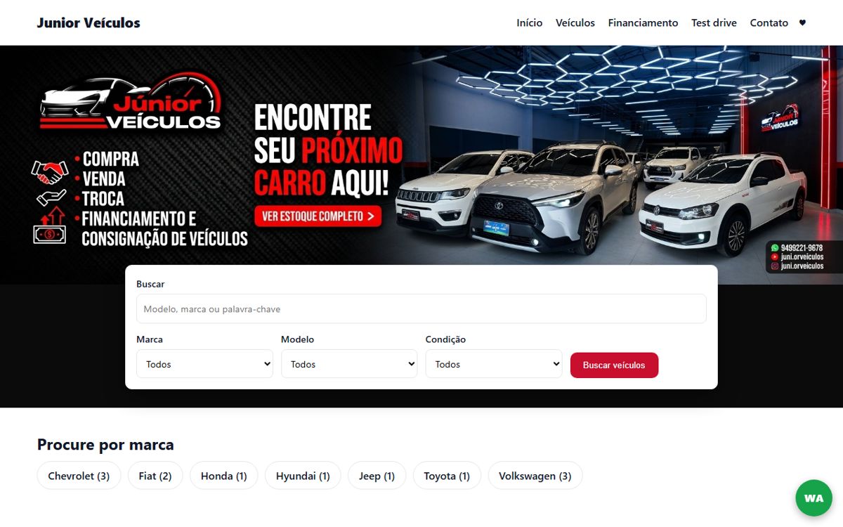 Site de loja de veículos - Júnior Veículos
